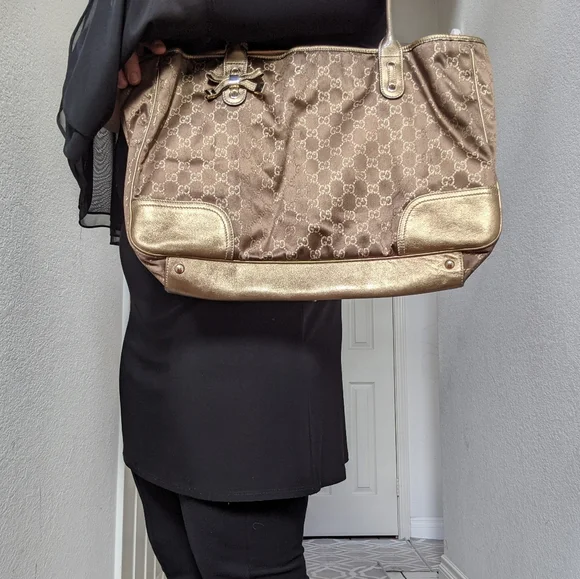 Gucci Tote Bag GG Canvas Light Brown Silk Satin - Picture 16 of 16